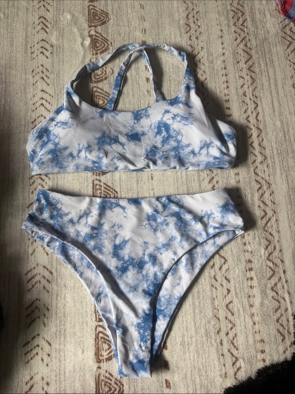 SHEIN Light Blue and White Tie-Dye Bikini Set